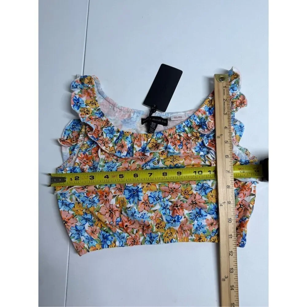NWT Girl's Silver Jeans Co. Floral Print Ruffle Cropped Tank Top Sz M (10/12)